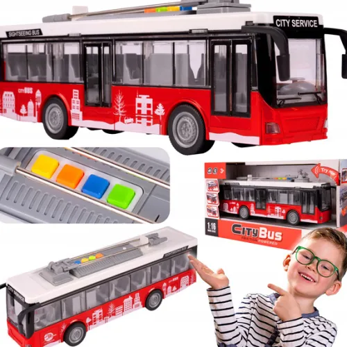 AUTOBUS MIEJSKI INTERAKTYWNY Z NAPĘDEM 1:16 OTWIERANE DRZWI