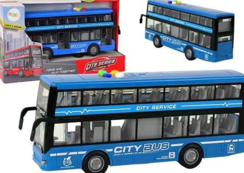 Autobus Piętrowy Na Baterie Światła Dźwięki Napęd Frykcyjny Niebieski 1:16