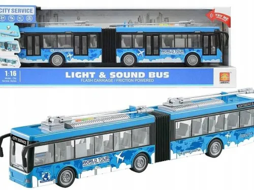 Autobus przegubowy 1:16 z napędem na koło zam, światło dźwięk 48x16,5x11cm