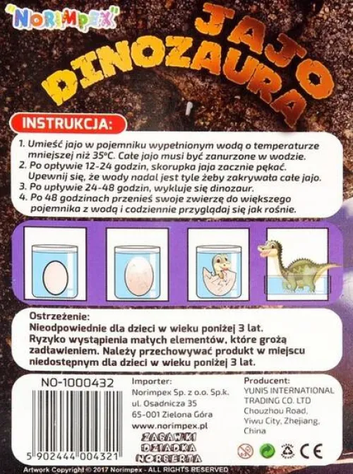 DINOZAUR ROSNĄCY WYKLUWAJĄCY Z JAJKA JAJKO JAJO