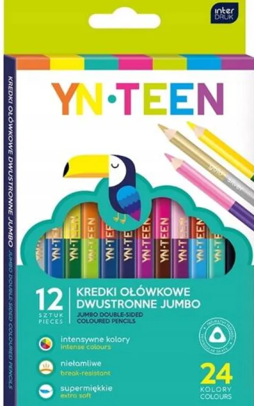 Kredki trójkątne 24 kolory dwustronne JUMBO Noster