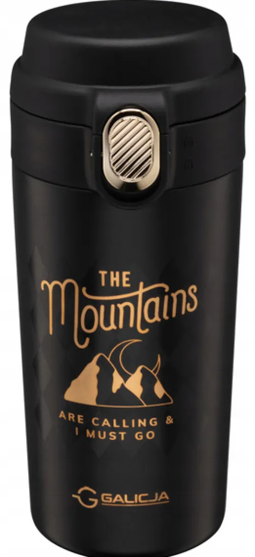 KUBEK TERMICZNY BIDON MOUNTAINS ZE SMYCZĄ NDZ 350ML CZARNY