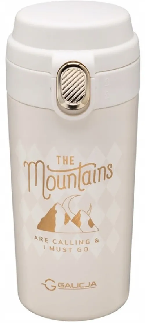 KUBEK TERMICZNY BIDON MOUNTAINS ZE SMYCZĄ NDZ 350ML KREM
