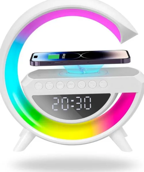 LAMPKA LED RGB WIELE KOLORÓW Z ŁADOWARKĄ INDUKCYJNĄ I GŁOŚNIKIEM