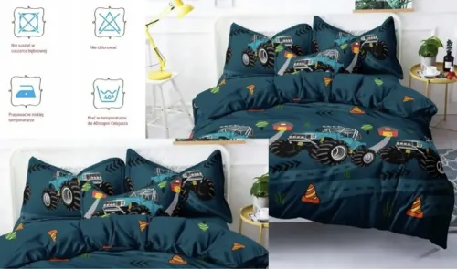 Pościel 160x200 bawełniana 3D satynowa MONSTER TRUCK komplet 3 części