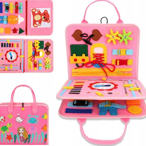 TABLICA SENSORYCZNA MANIPULACYJNA MONTESSORI ZEGAR MATERIAŁOWA NAUKA